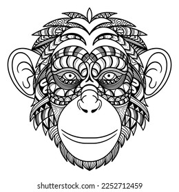 Chimpanzee head mandala zentangle coloring page illustration for your company or brand