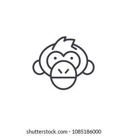 chimpanzee head vector line icon, sign, illustration on background, editable strokes