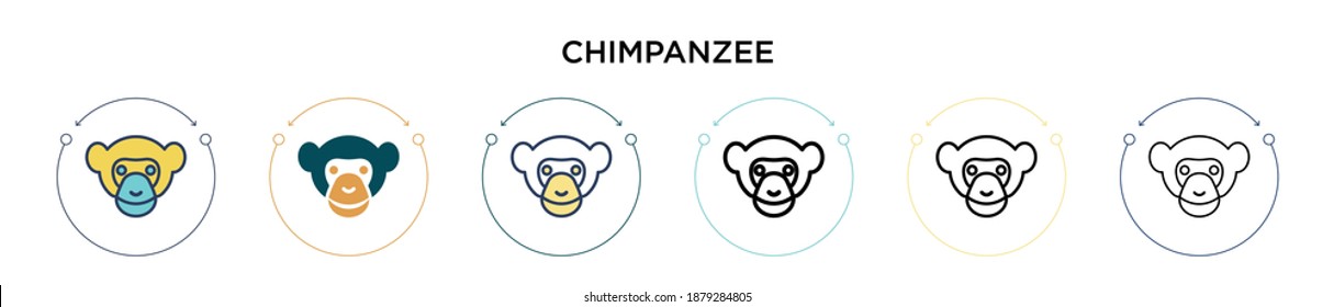 Chimpanzee icon in filled, thin line, outline and stroke style. Vector illustration of two colored and black chimpanzee vector icons designs can be used for mobile, ui, web