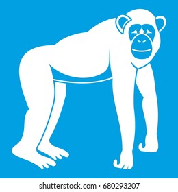 Chimpanzee icon white isolated on blue background vector illustration