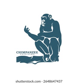 Vetor de design de logotipo de chimpanzé. Ilustração de modelo de chimpanzé de silhueta. Símbolo de ícone