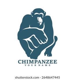 Vetor de design de logotipo de chimpanzé. Ilustração de modelo de chimpanzé de silhueta. Símbolo de ícone