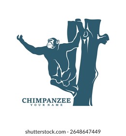 Vetor de design de logotipo de chimpanzé. Ilustração de modelo de chimpanzé de silhueta. Símbolo de ícone