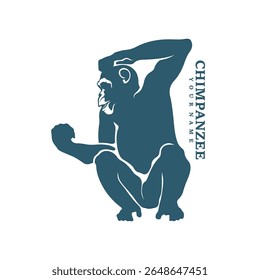 Vetor de design de logotipo de chimpanzé. Ilustração de modelo de chimpanzé de silhueta. Símbolo de ícone