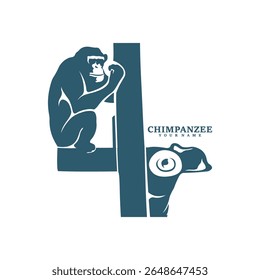 Vetor de design de logotipo de chimpanzé. Ilustração de modelo de chimpanzé de silhueta. Símbolo de ícone