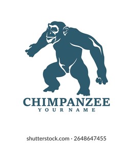 Vetor de design de logotipo de chimpanzé. Ilustração de modelo de chimpanzé de silhueta. Símbolo de ícone