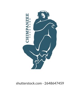 Vetor de design de logotipo de chimpanzé. Ilustração de modelo de chimpanzé de silhueta. Símbolo de ícone