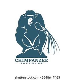 Vetor de design de logotipo de chimpanzé. Ilustração de modelo de chimpanzé de silhueta. Símbolo de ícone