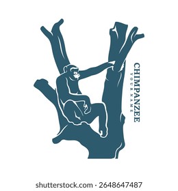Vetor de design de logotipo de chimpanzé. Ilustração de modelo de chimpanzé de silhueta. Símbolo de ícone