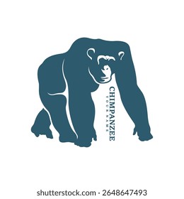 Vetor de design de logotipo de chimpanzé. Ilustração de modelo de chimpanzé de silhueta. Símbolo de ícone