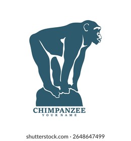 Vetor de design de logotipo de chimpanzé. Ilustração de modelo de chimpanzé de silhueta. Símbolo de ícone