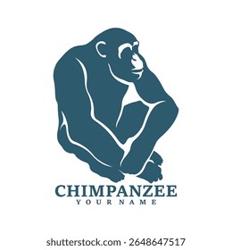 Vetor de design de logotipo de chimpanzé. Ilustração de modelo de chimpanzé de silhueta. Símbolo de ícone
