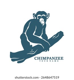 Vetor de design de logotipo de chimpanzé. Ilustração de modelo de chimpanzé de silhueta. Símbolo de ícone