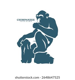 Vetor de design de logotipo de chimpanzé. Ilustração de modelo de chimpanzé de silhueta. Símbolo de ícone