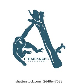 Vetor de design de logotipo de chimpanzé. Ilustração de modelo de chimpanzé de silhueta. Símbolo de ícone