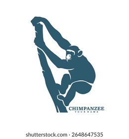 Vetor de design de logotipo de chimpanzé. Ilustração de modelo de chimpanzé de silhueta. Símbolo de ícone