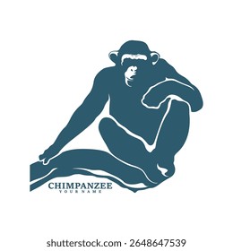 Vetor de design de logotipo de chimpanzé. Ilustração de modelo de chimpanzé de silhueta. Símbolo de ícone