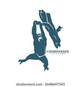 Vetor de design de logotipo de chimpanzé. Ilustração de modelo de chimpanzé de silhueta. Símbolo de ícone