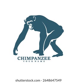Vetor de design de logotipo de chimpanzé. Ilustração de modelo de chimpanzé de silhueta. Símbolo de ícone