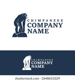 Vetor de design de logotipo de chimpanzé. Ilustração de modelo de chimpanzé de silhueta. Símbolo de ícone