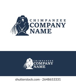 Vetor de design de logotipo de chimpanzé. Ilustração de modelo de chimpanzé de silhueta. Símbolo de ícone