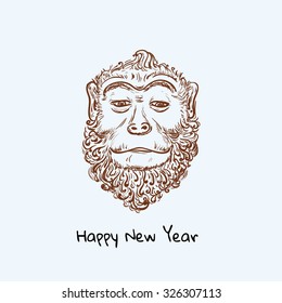 Chimpanzee monkey cute sketch. Merry Christmas and  beardHappy New Year vector illustration for placard design, posters, fashion print and textile