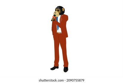 Mono chimpancé vestido como hombre con imagen vectorial de micrófono