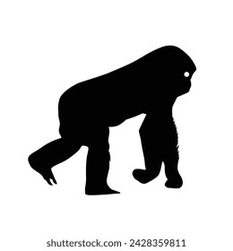 Chimpanzee monkey primate black silhouette animal. Vector Illustrator.