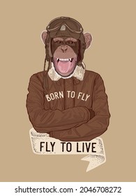 A Chimpanzee pilot in a vintage style, vector illustration