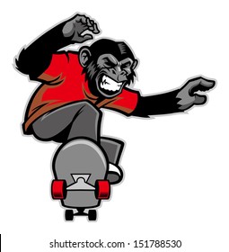 Chimpanzee ride skateboard