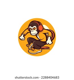 Chimpanzee ride skateboard. monkey with skateboard. Funky monkey.esport logo.