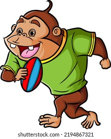 The chimpanzee rugby player is doing the practice in the field of illustration