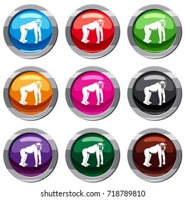 Chimpanzee set icon isolated on white. 9 icon collection vector illustration