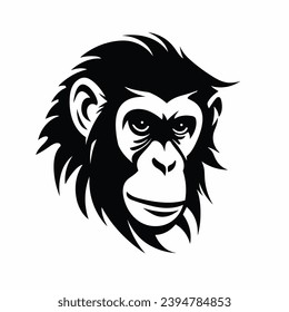 Chimpanzee silhouette. Chimp black icon on white background