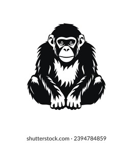 Chimpanzee silhouette. Chimp black icon on white background