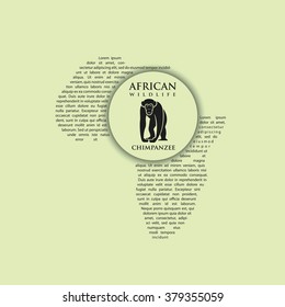 Chimpanzee silhouette with sample text shaped if form of Africa continent - vector illustration