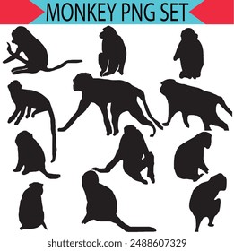 chimpanzee silhouettes on white background