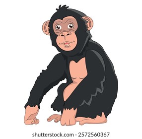 chimpanzee in simple vector style, vector illustration with white background.