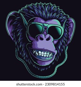 Chimpanzee smile cyberpunk style vector illustration for your company or brand