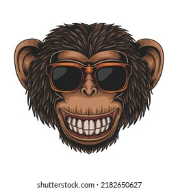 Chimpanzee Smile Wearing Eyeglasses Illustration Can Be Used And Printed For Various Uses