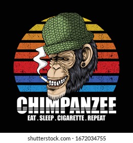 Chimpanzee Smoke Retro Vector Illustration For Your Company Or Brand