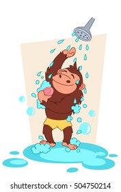 chimpanzee taking a bath cartoon vector illustration