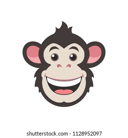 Chimpanzee vector design. Icon monkey in flat style. Face logo. Illustration of a wild animal, isolated on white background.