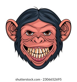 Chimpanzee. Vector illustration of a monkey face. Portrait wild animal in zoo.