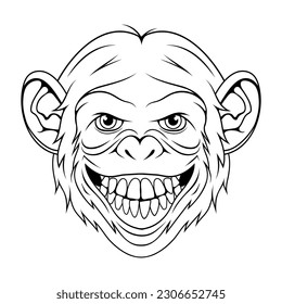 Chimpanzee. Vector illustration of a sketch monkey face. Portrait wild animal in zoo.