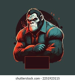 chimpanzee wearing suit illustration, esports mascot designs, gaming logo template.