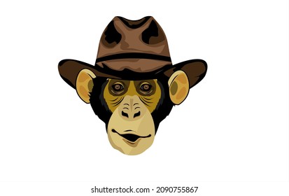 Chimpanzee's head on cowboy hat isolated on white vector