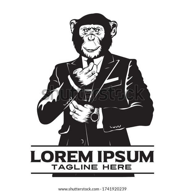 Chimpanzees wear suits, suitable for brand logos\
and tshirt designs
