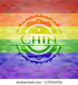 Chin  emblem on mosaic background with the colors of the LGBT flag