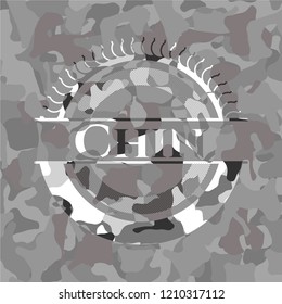 Chin  on grey camo pattern